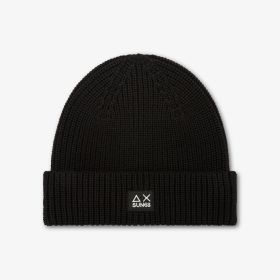Black ribbed wool blend beanie
