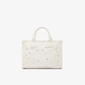 Shopping bag Cali in tela di cotone con strass bianco panna