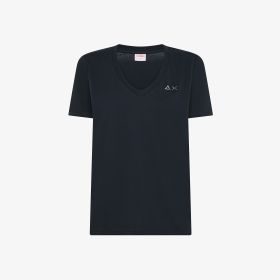 T-shirt in piquet di cotone blu navy