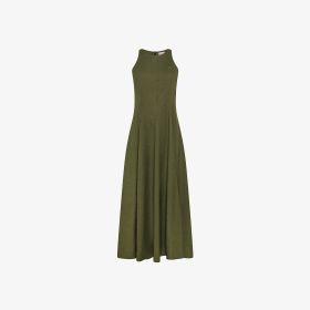 Dark green linen blend maxi dress