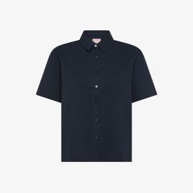 Navy blue seersucker cotton shirt