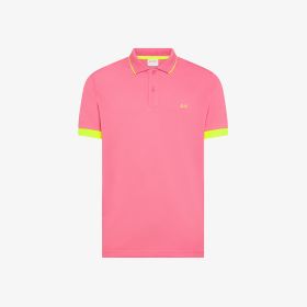 Polo con bordi fluo in cotone fucsia