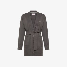 Cardigan in lana e cashmere con cintura grigio scuro