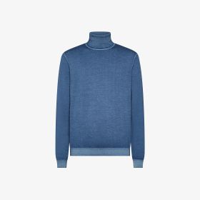 Avio blue vintage-effect wool turtleneck jumper