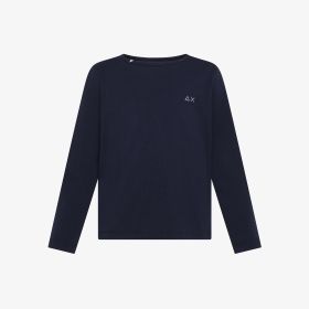 Navy blue cotton jersey t-shirt with long sleeves