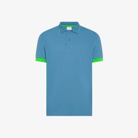 Polo con bordi fluo in cotone blu avio