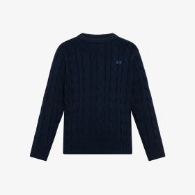 Navy blue cotton cable-knit jumper