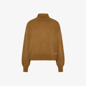 Maglia a collo alto in lana e alpaca marrone cacao