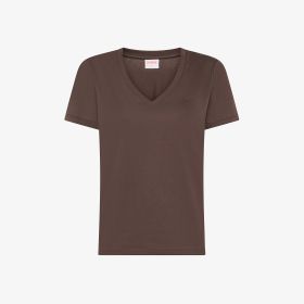 Brown cotton V-neck T-shirt