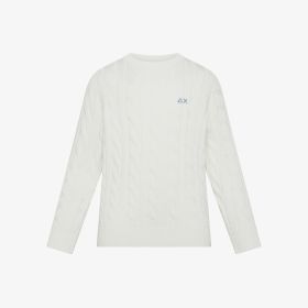 Maglia in cotone a trecce bianco panna