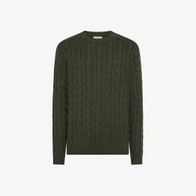 Maglia girocollo in misto lana a trecce militare scuro