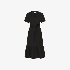 Black linen blend midi dress
