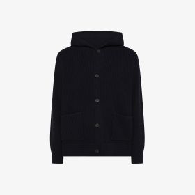 Cardigan in lana e cashmere con cappuccio navy blue