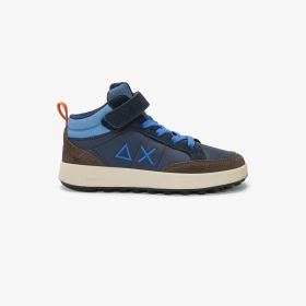 Navy blue Kid Boy's Genius Mid lace-up and strap closure sneaker