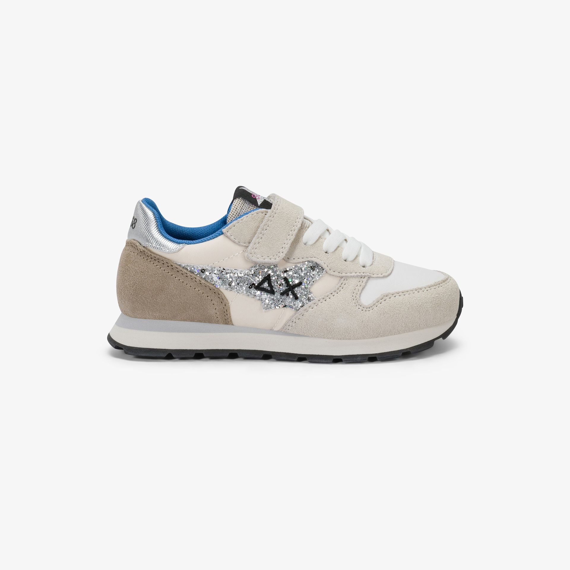 Sneaker Girl's Stargirl Glitter in suede e nylon bianco panna