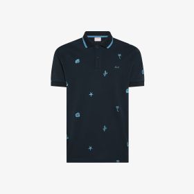 Polo in piquet di cotone con ricami blu navy