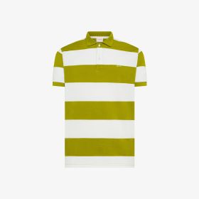 Polo in piquet di cotone a righe verde oliva/bianco panna