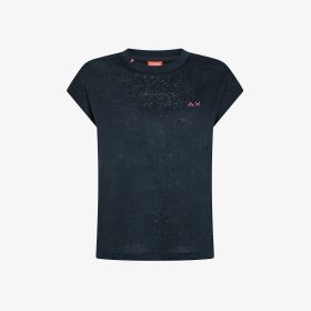 T-shirt in jersey di lino blu navy