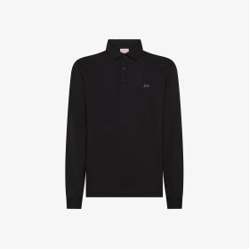 Polo in cotone con maniche lunghe nero