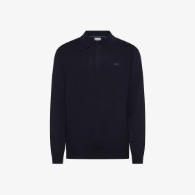 Navy blue wool and cotton polo shirt