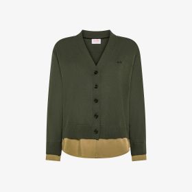 Cardigan in lana e cotone con inserto militare scuro