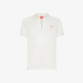 Polo in jersey di lino bianco panna