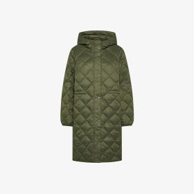 Military green long quilted nylon down jacket