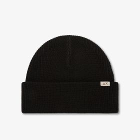 Black ribbed wool blend beanie
