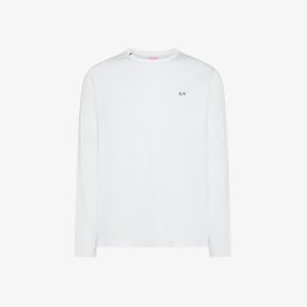 White crew-neck T-shirt with long sleeves