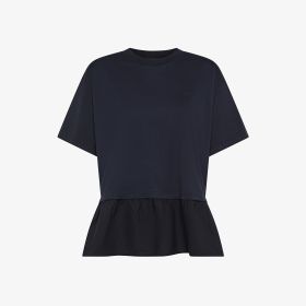 T-shirt con balza al fondo in cotone blu navy