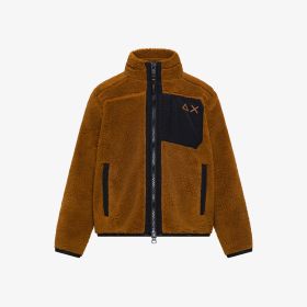 Cacao brown Teddy jacket with nylon details