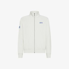 Felpa in cotone con zip bianco panna