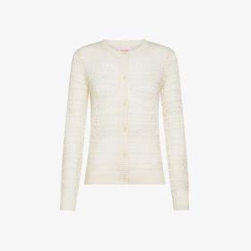 Cardigan crochet in lana e alpaca bianco panna