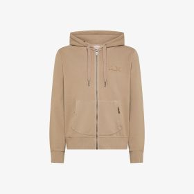 Stone grey cotton fleece zip hoodie
