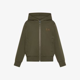 Felpa in cotone con cappuccio e zip verde militare scuro