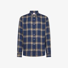 Navy blue/beige checked linen shirt