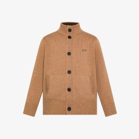 Cardigan in lana e cashmere cammello