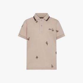 Polo in piquet di cotone con ricami grigio stone