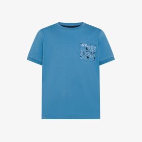 Avio blue cotton jersey T-shirt with pocket