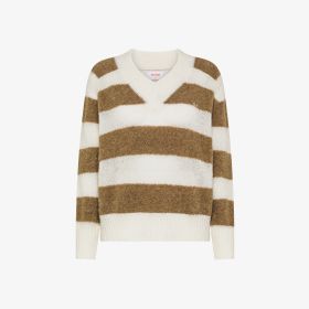 Desert brown/off white striped wool and alpaca jumper