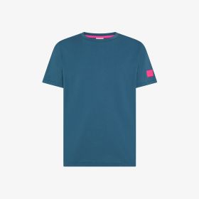 T-shirt con patch fluo in cotone blu avio scuro