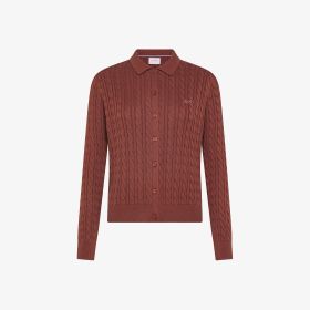 Cardigan in maglia di cotone a trecce marrone cacao