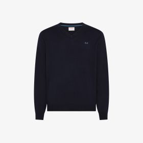 Navy blue wool and cotton v-neck jumper