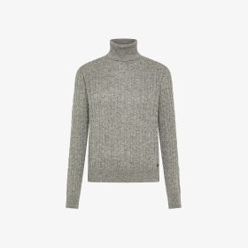 Light grey cable-knit wool turtleneck jumper