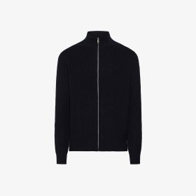 Cardigan in lana e cashmere a coste navy blue