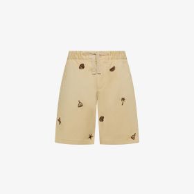 Medium beige cotton Bermuda shorts with embroidery