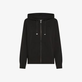 Black cotton piqué zip-up hoodie