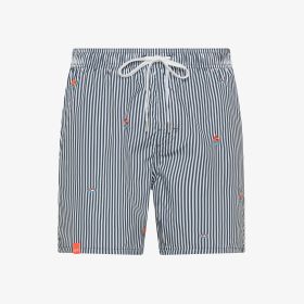 Navy blue/white striped beach shorts with embroidery