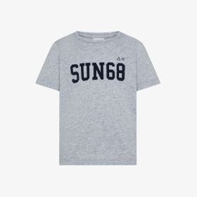 T-shirt girocollo in cotone con logo grigio chiaro