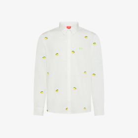Camicia in lino e cotone con ricami bianco panna/giallo